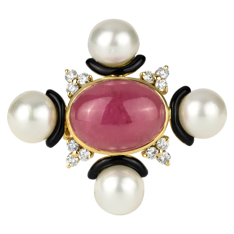 Brooch- Rubellite, Pearl And Diamond (enamel) (1890A)