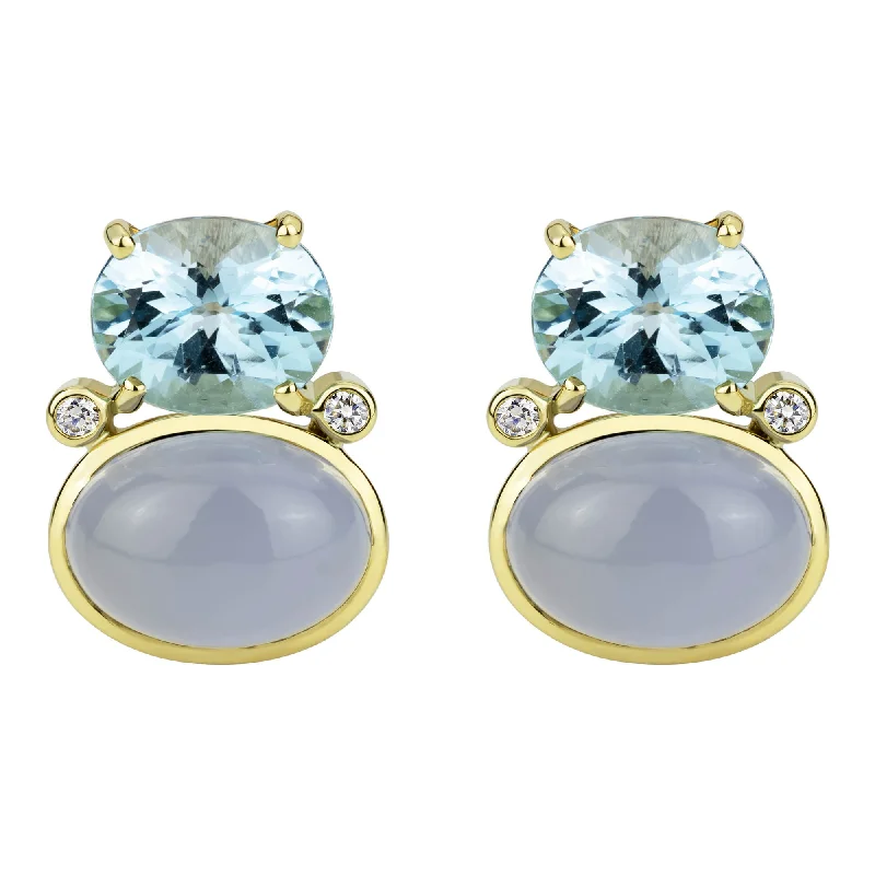 Earrings - Blue Topaz, Chalcedony And Diamond