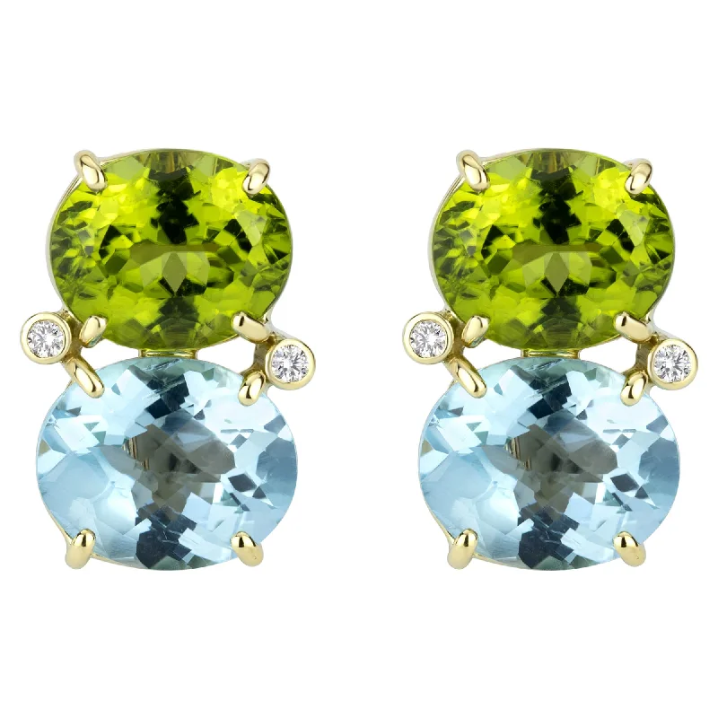 Earrings - Blue Topaz, Peridot And Diamond