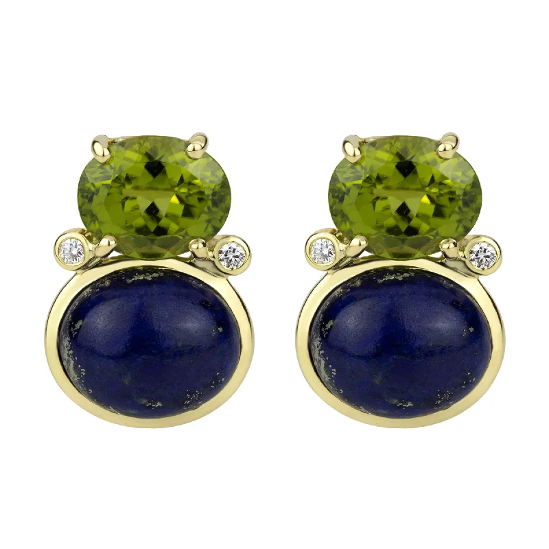 Earrings - Peridot, Lapis Lazuli And Diamond