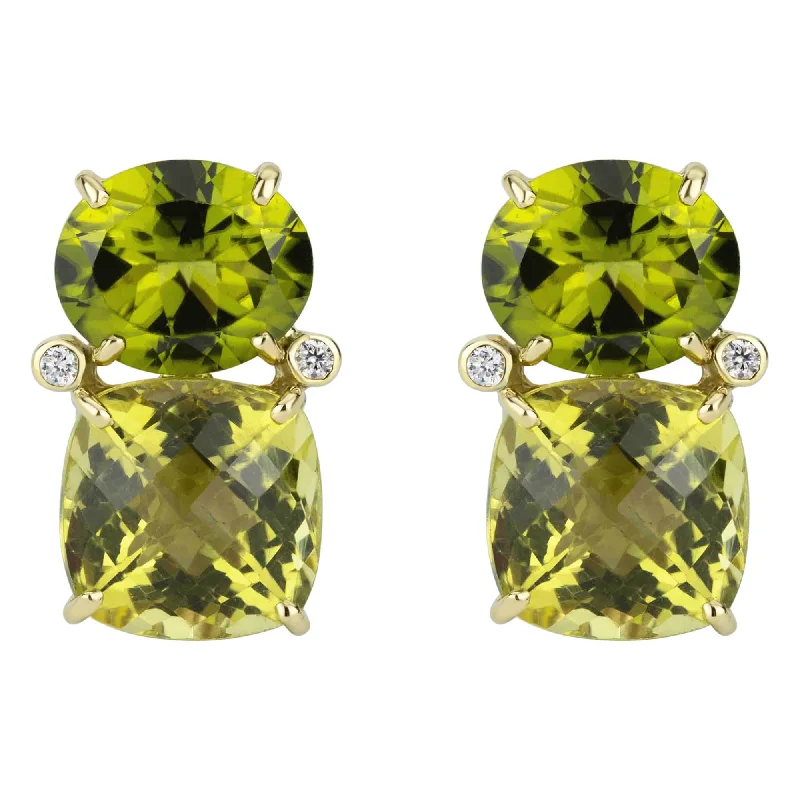 Earrings - Peridot, Lemon Quartz And Diamond