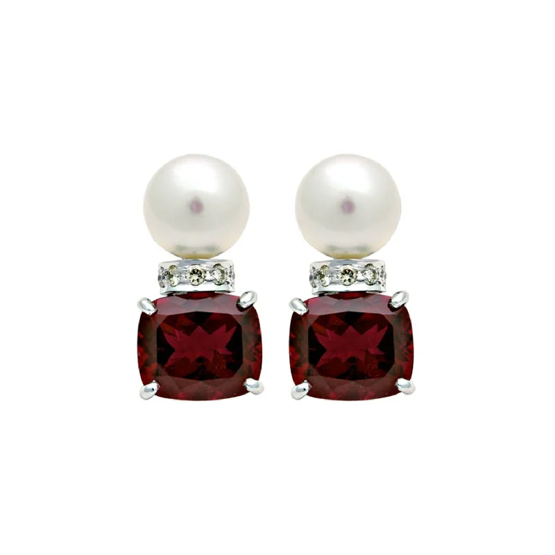 Earrings- Rubellite, South Sea Pearl And Diamond