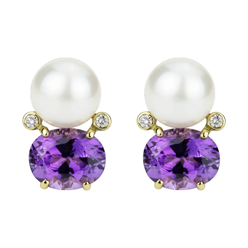 Earrings - South Sea Pearl, Amethyst And Diamond