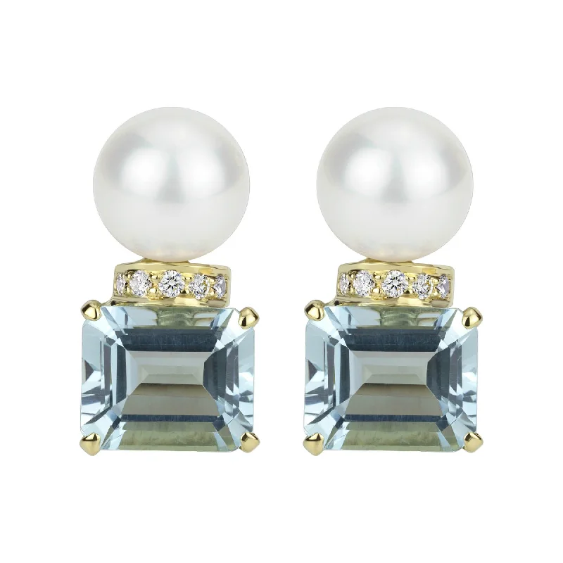 Earrings - South Sea Pearl, Aquamarine And Diamond