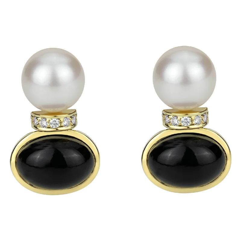 Earrings - South Sea Pearl, Black Onyx And Diamond