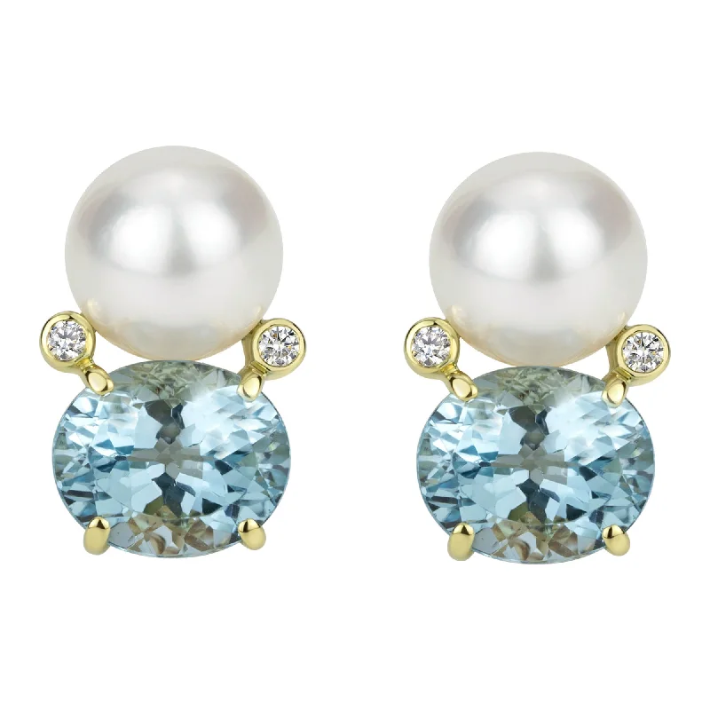 Earrings - South Sea Pearl, Blue Topaz And Diamond