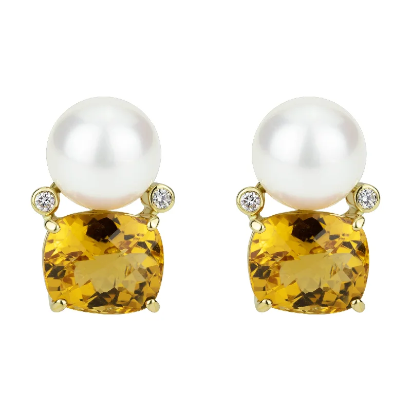 Earrings - South Sea Pearl, Citrine And Diamond