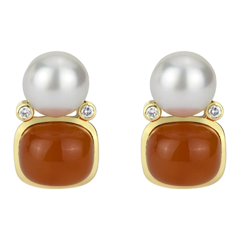 Earrings - South Sea Pearl, Cornellian And Diamond