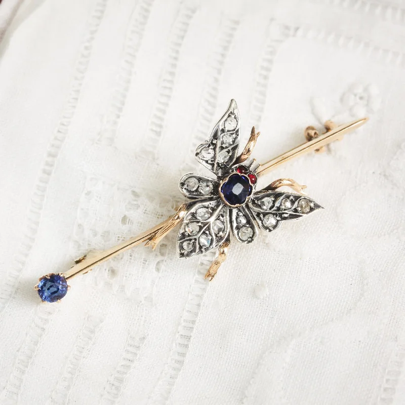 Late Victorian Sapphire & Diamond Butterfly Brooch