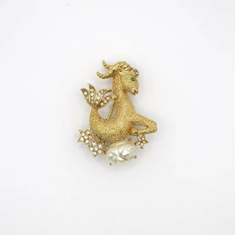 Rare 1950s Vintage Joseph Piscitelli Brooch, Celestial Capricorn Brooch Pin