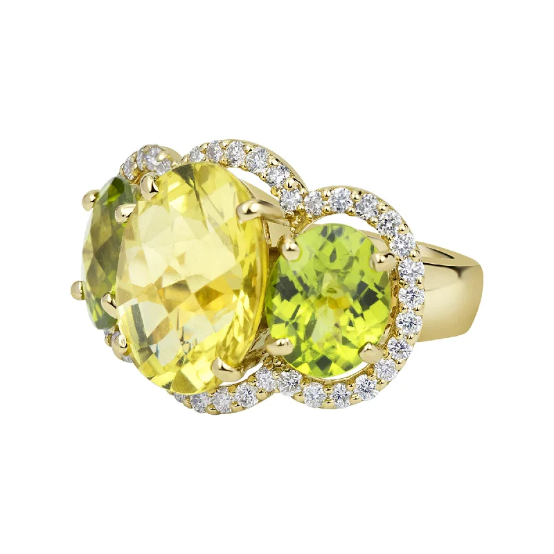 Ring - Lemon Quartz, Peridot And Diamond