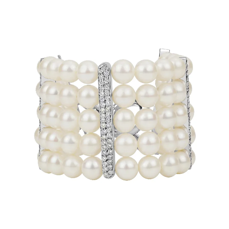 Toggle Bracelet - Fresh Water Pearl And Diamond