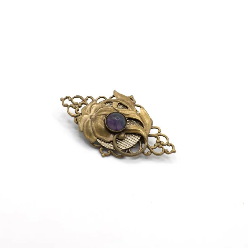 Vintage Art Nouveau Genuine Fluorite Floral Pin