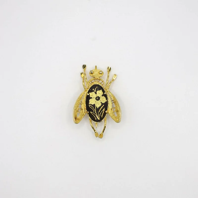 Vintage Gold Tone Damascene Bug Pin